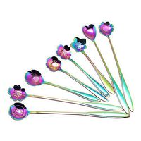 BZCTAH Set of 8(4pcs long+4pcs Short) Stainless Steel Tableware Creative Flower Coffee Spoon, Stirring Spoon, Sugar Spoon, Stir Bar Spoon, Mixing Spoon, Tea Spoon, Ice Cream Spoons, Multi-Color#1