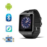 Bluetooth Smart Watch Fitness Tracker Step Counter Sedentary Reminder SNS Notifications Audio Player for Android Smartphones (Black+Black Band)