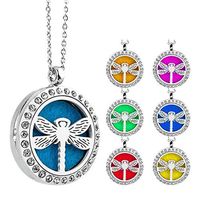 Aromatherapy Diffuser Pendant, Wave Essential Oil Necklace, Locket Adjustable Chain Stainless Steel Perfume Necklace With 10Pcs Refill Pads (Dragonfly)