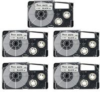 XR-9WE Lable Tape, LaBold 5 Pack Replacement for CASIO XR9WE XR-9WE2S XR9WE2S (Black on White) 0.35" x 26'(12mm x 8m)