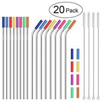 8.5" Stainless Steel Straws,Set of 16 Metal Drinking Straws for 20oz Tumblers Cold Beverage,FDA-Approved Reusable Drinking Straws with 24 Food-Grade Silicone Tips,4 Cleaning Brushes(8 Bent 8 Straight)