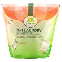 Grab Green Natural 3 in 1 Laundry Detergent Pods, Gardenia-With Essential Oils, 132 Loads, Organic Enzyme-Powered, Plant & Mineral-Based, 74.5 Ounce