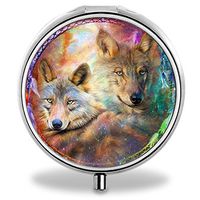 Wolf Pill Case, Round Stainless Drug Organizer Container Medicine Cover for Pocket Daily&Weekly