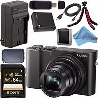 Panasonic Lumix DMC-ZS100 Digital Camera (Black) DMCZS100K + DMW-BLG10 Lithium Ion Battery + External Rapid Charger + Sony 64GB SDXC Card + Small Case + Flexible Tripod Bundle
