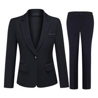 Women's 2 Piece Office Lady Business Suit Set Slim Fit Blazer Pant (Suit Set-Black 1, XL)