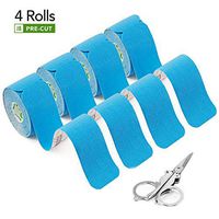 Kinesiology Tape | 2”x10” PreCut Strips |4 Rolls/80 Strips| JuneBugz Muscle Tape Helps with Pain & Recovery| JB Elastic K Tape Provides Supports for Ankles,Back,Wrist,Shoulder +Bonus Scissors (Blue)