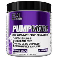 Evlution Nutrition Pump Mode Nitric Oxide Booster to Support Intense Pumps, Performance and Vascularity, 30 Servings (Furious Grape)