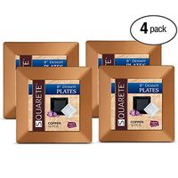 Squarete 8'' inch Copper Appetizer - Salad Square Party Plates Hard Plastic Elegant Disposable 10 Square Salad Plates Per Package Pack of 4
