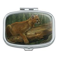 Cougar Mountain Lion on Fallen Tree Rectangle Pill Case Trinket Gift Box