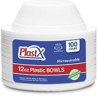 100 Count, PlastX Disposable 12oz White Plastic Dinnerware Soup Bowls, Microwavable, Great For Home, Office, Wedding, Parties, or Everyday Use, 1 Pack