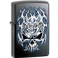 Zippo Lighter - Flaming Chrome Skull Licorice