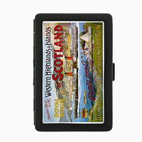 Perfection In Style Black Color Metal Cigarette Case D-095 Western Highlands & Islands of Scotland Royal Route Summer Tours