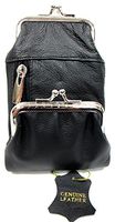 Women's Genuine Leather Cigarette + Lighter Case with Double Twist Clasp Closure and Zipper Pocket- Black