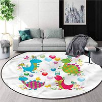 RUGSMAT Dinosaur Party Anti-Skid Area Rug,Balloons Birds Green Soft Area Rugs Round-63