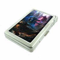 Fantasy Animal God Em1 Hip Silver Cigarette Case With Built In Lighter 4.75" X 2.75" Id Holder Metal Wallet RFID Protection