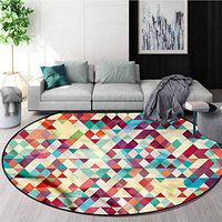 RUGSMAT Abstract Triangle Small Round Rug Carpet,Colorful Diamond Foam Mat Bedroom Decor Diameter-47