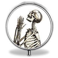 Compact 3 Compartment Medicine Case, IMLONE Customized Pray Skeleton Pill Organizer Metal Pill Box Pill Container for Purse, Travelling and Daily Needs