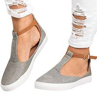 Amlaiworld Women Vintage Out Shoes Round Toe Single Shoes Platform Flat Heel Buckle Strap Casual Shoes (US:9.5, Gray)