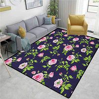 YucouHome Navy and Blush Large Size Area Rug Indoor, Vintage Roses and Buds Romantic Feminine Floral Pattern Old Fashioned, Fashionable High Class Living Dinning Room(2.5'x 9') Indigo Green Pink