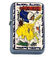 Alaska Map and Facts, GREAT Windproof Refillable Flip Top Oil Lighter with Tin Gift Box D-504