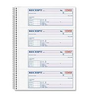 Adams Money and Rent Receipt Book, 2-Part Carbonless, 7-5/8" x 11", Spiral Bound, 200 Sets per Book, 4 Receipts per Page (SC1182)