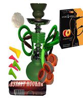 Hookah,2 Hose,Water Shisha Bong Glass Smoking,Free charcoal &Mouth tips, Foil and 1 Peach Flavor (Green & Peach)