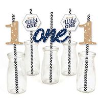 He’s a Wild One - Paper Straw Decor - 1st Birthday Party Striped Decorative Straws - Set of 24