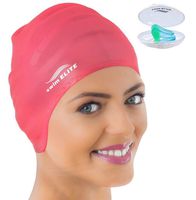 Swim Cap for Long Hair - Silicone Swimcap for Long Hair | Swimming Caps for Women & Men | Silicone Swim Caps for Long Hair - Bathing Cap to Keep Your Hair Dry (Red)