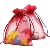 G2PLUS Organza Gift Bags with Drawstring 5'' x 7' 100 PCS Organza Jewelry Bags, Sheer Drawstring Gift Pouches for Christmas Wedding Party Favors (Wine Red)