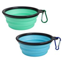 SLSON Collapsible Dog Bowl 2 Pack, Portable Silicone Pet Feeder, Foldable Expandable for Dog/Cat Food Water Feeding, Travel Bowl for Camping, Light Blue and Green