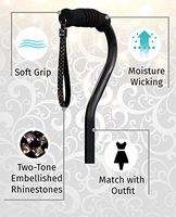 Black Self-Standing Cane with Comfortable Soft Grip & Stylish Rhinestones Strap
