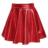 Sunhusing Women Shiny Metallic Fabric Multicolor Mid-Waist Skirt Bright Pure Color Pleated Mini Short Skirt(Red,L)