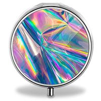 Portable Pill Box,Travel Pill Organizer Case -3 Compartments to Hold Daily Medication,Vitamin,Supplement,Fish Oil (Iridescent Holographic)
