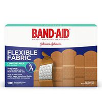 Band-aid Adhesive Bandages, Flexible Fabric, Assorted Sizes, 1" X 3", 3/4" X 3", & 5/8" X 2 1/4", 100 Count (Pack of 2)
