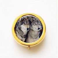 RhyNSky Animal Wolf Mini Portable Pocket Pill Box Case Holder for Purse, 3 Compartments, Gold, FG27