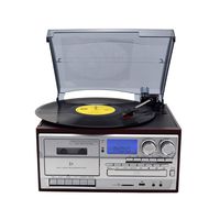 HHHKD 3 Speed Bluetooth Vinyl Record Player Vintage Turntable CD & Cassette Player AM/FM Radio USB Recorder Aux-in RCA Line-Out Remote Control