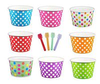 Black Cat Avenue Paper Ice Cream Cups with Spoons Combo, Polka Dot, Mix, 8 Ounce, 50 Pack