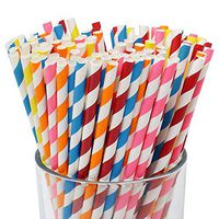 Just Artifacts 100pcs Premium Biodegradable Striped Paper Straws (Striped, Assorted Colors)