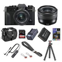 Fujifilm X-T30 Mirrorless Camera with XC 15-45mm f/3.5-5.6 OIS PZ Lens Black - Bundle with 32GB SDHC U3 Card, Joby GorillaPod 3K Kit Black, Camera Case, Fuji RR-100 Remote Release, Spare Battery, More