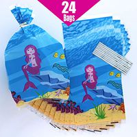 GIFTEXPRESS 24 pcs Mermaid Cello Bags + Twist Ties, 11x5" Cellophane Gift Bags for Mermaid Party Supplies, Birthday Gift Bags, Under The Sea Party Treat Bags