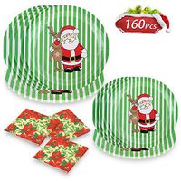 Christmas Disposable Dinnerware Festive Holiday Party Supplies 50 9''Plates, 50 7''Plates,60 Napkins for Christmas Napkins Paper Plates and Napkins Supplies Christmas Plates Set