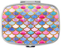 Colorful Scales Custom Silver Stylish, Slim Design Pill Box Holder，Rectangle Medicine Vitamin Organizer Pill case