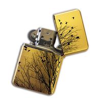 Gold Flip Top Refillable Windproof Lighter - Crow Dead Tree Lighter Gold