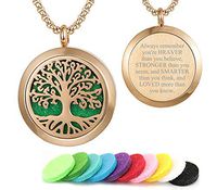 GFONDINGD Rose Gold Essential Oils Aromatherapy Tree of Life Pattern Diffuser Locket Necklace