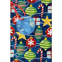 Blue Christmas Ornaments, Giant Gift Sack, 36x44 in. with Cord Ribbon and Gift Tag