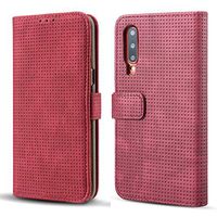 JUNXI Phone case Phone Cover Mesh Breathable Horizontal Flip Leather Case for Huawei P30, with Card Slot & Holder & Wallet & Photo Frame (Black) Simple Shaped and Comfortable (Color : Red)