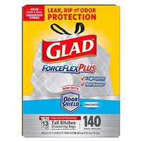 Glad ForceFlexPlus Tall Kitchen Drawstring Trash Bags, Unscented, 13 Gallon (140 Count)