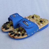 Foot massage health shoes acupressure shoes natural pebbles massage slippers , blue , 40
