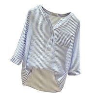 Xia&Han Womens Stripe Printed Short Sleeve Blouse V-Neck Henleys Shirts Pocket Tops with Button Tee Tunic Blue