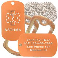 Custom 2 Pack - Asthma Medical Alert ID Necklaces with Copper Custom Tags, Camo Desert Silencers, and 30'' USA Chains